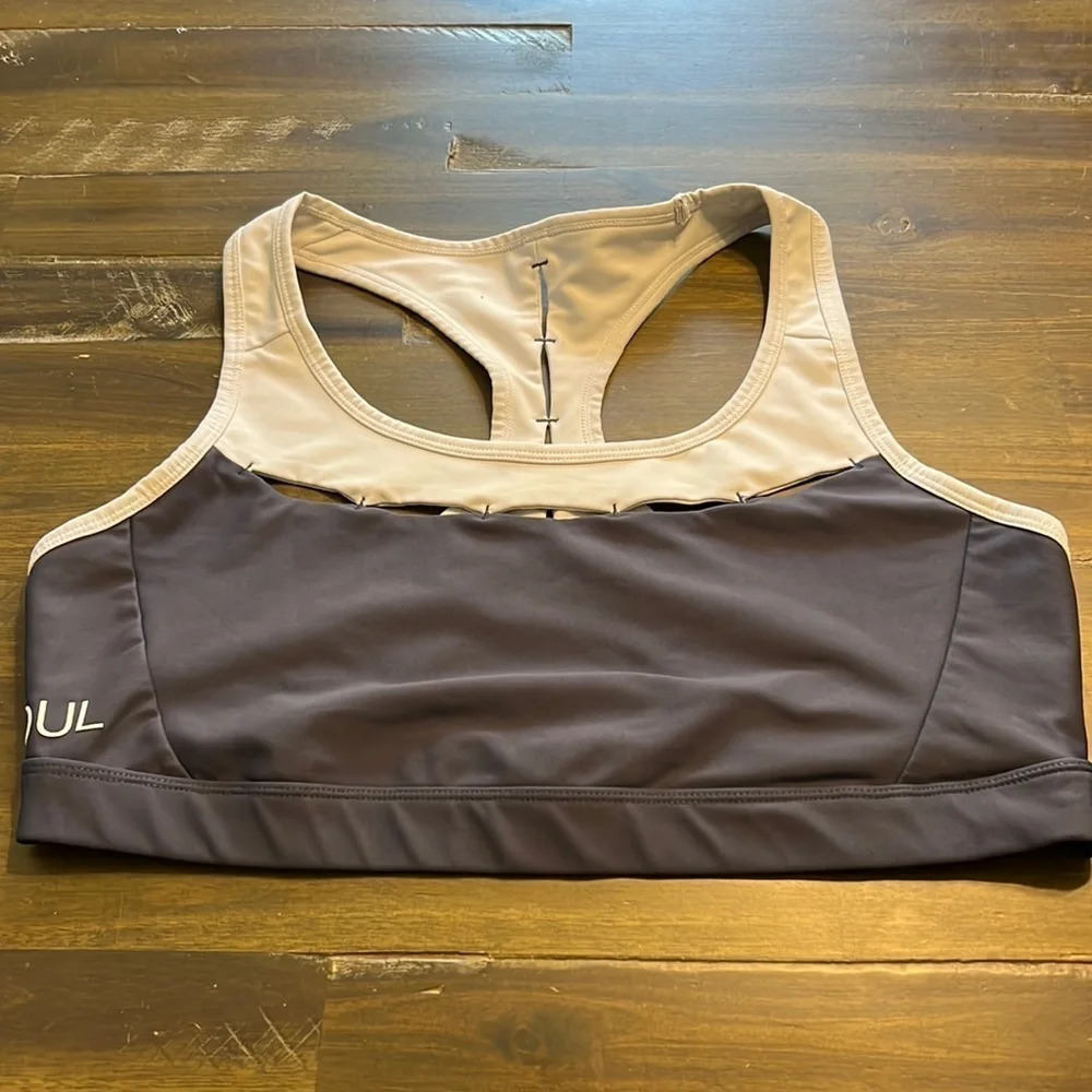 Soul Tack It Back Gray White Sports Bra Athletic Soul Cycle Plus Size XXL